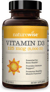 NatureWise Vitamin D3 5,000 IU (1 Year Supply) for Healthy Muscle Function, Bone Health, and Immune Support Non-GMO in Cold-Pressed Organic Olive Oil Gluten-Free