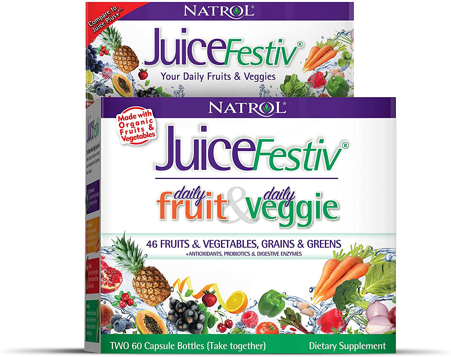 Natrol Juicefestiv Daily Fruits & Veggies Capsules with SelenoExcell® for Improved Metabolism, Boosts Energy and Well-Being, 120ct